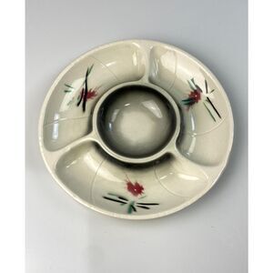 Vtg Lane & Co Pottery 8417 Divided Snack Relish Tray Lazy Susan White Gray MCM D